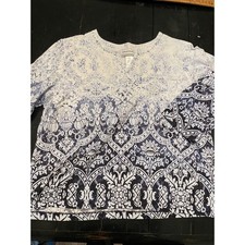 Blue White Alfred Dunner Ombre Print Long Sleeve Round Neck Top Women Large picture