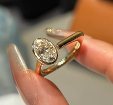 IGI 3 Ct Oval VS1 Lab Grown Diamond Bezel Solitaire Ring Solid 14K Yellow Gold picture