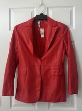 DOLAN Anthropologie Faux Leather Blazer Size XSmall Bright Red picture