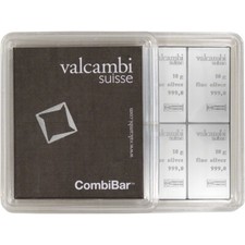 Valcambi 10x10 Gram Silver CombiBar 3.215 oz with Assay Card picture