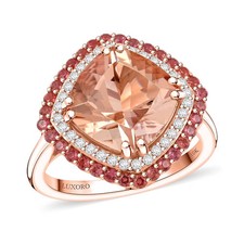 LUXORO AAA Morganite Padparadscha Sapphire White Diamond Cushion 10K Rose Gold picture