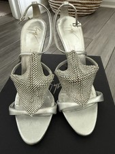 Giuseppe Zanotti Silver Rhinestone Ankle Strap Strappy Stiletto Heels 9.5B picture