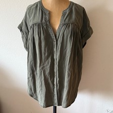 Lou & Grey by Loft Olive Green Button-Up Women's Top picture