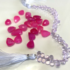 Hot Pink Chalcedony & Pink Glass Faceted Pear Beads picture