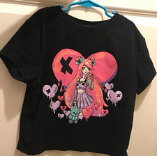 Dolls kill Women’s Black & Pink cropped Graphic Heart T-Shirt Large picture