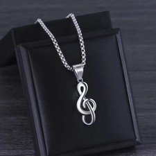 Silver Music Note G Treble Clef Pendant Necklace with Chain 24