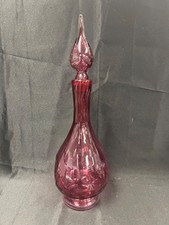 Diana Handcraft Vintage MCM Rose Decanter Teardrop Bubble Pinch Sides 18” picture
