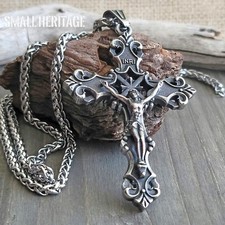 Large Christian Crucifix Cross Necklace Stainless Steel Pendant Chain Men Rope picture