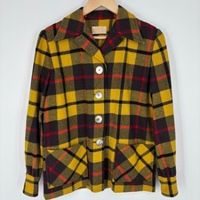 VTG 50s Pendleton Womens 49er Wool Plaid Button Front Jacket Sz M Yellow Plaid picture
