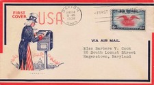 1938 6c C23 FDC National Airmail Week Eagle & Shield - PAVOIS Uncle Sam picture