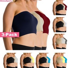 Women's Seamless Strapless Wire-Free Tube Top Bra Bandeau Sports Bra (3-Pack) picture