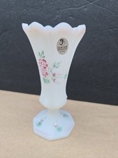 VTG Fenton White Glass  Vase Rose Garden Floral Hand Painted Signed J. Thompson? picture