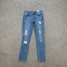 m jeans by maurices Women's Blue Wash Size 0 Regular Mid-Rise Distressed Stretch picture
