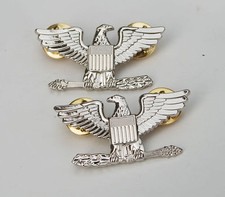 Pair WW2 WWII US Army Colonel Eagle War Bird Device Pin Badge Insignia -US215 picture