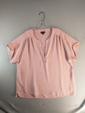 J Jill Wearever Blouse Womens XL Pink Split Neck Dolman Short Sleeve Crepe Top picture