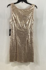 Lulu's Women's Gold Sequined Sleeveless Cowl Back Mini Dress Sz L NWT picture