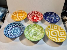 Lot of six Bohemian Ceramic sauce dishes in various colorful patterns. picture