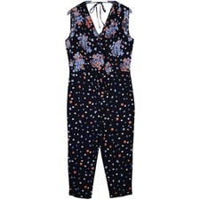 Ann Taylor LOFT Jumpsuit Womens LP Black Floral Sleeveless V Neck Pockets NEW picture
