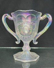 RARE 1998 FENTON ART GLASS HOACGA “Good Luck”  LOVING CUP WHITE CARNIVAL Glass picture