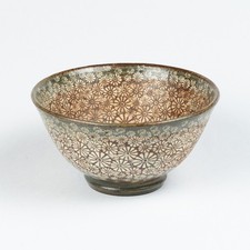 Korean Buncheong Mishima Chawan Tea Bowl with Stamped Chrysanthemum Decoration picture