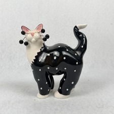 Vintage 2001 Amy Lacombe WhimsiClay Sabrina Cat Figurine Black White Polka Dot picture