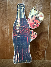 Vintage 1940s Coca Cola Die Cut Cardboard Advertising Sign Bottle Cap Man 6.5” picture