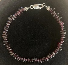 Vintage Polished Garnet Nugget Beaded 925 Sterling Silver clasp Bracelet 7.5