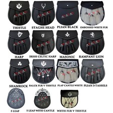 Scottish Leather Kilt Sporran Rabbit Free Leather Belt Chain Multi Design AAR picture