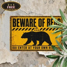 Beware Bad Bear Warning Caution Wildlife Area Forest Metal Tin Sign Decor Art picture