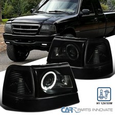 Fit 1998-2000 Ford Ranger LED Halo Black Smoke Projector Headlights Corner Lamps picture