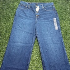 J Crew Full Length Wide Leg Jeans Womensn 32 Blue Denim Dark Wash $118 picture