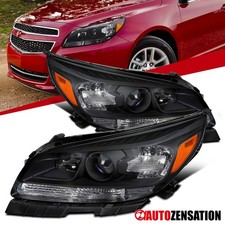 Black Fit 2013 2014 2015 Chevy Malibu Halogen Projector Headlights Left+Right picture