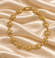 Vintage 14K Yellow Gold Textured Sea Turtle Honu Link Bracelet 7.5