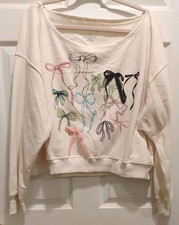 Modern Lux Womens Fleece Pullover Sweatshirt Bow Graphic Print 1X Ivory Boat picture