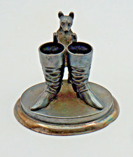 ANTIQUE REED & BARTON SILVERPLATED TOOTHPICK HOLDER DOG LOOKING INTO BOOTS picture