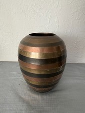 Mid Century Vintage  India Mixed Metals Brass & Bronze Vase Multicolor stripes picture