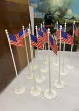 12 VTG PLASTICVILLE O & S  Flagpoles New in ORIG BOX Set 48 Stars Flag NOS picture