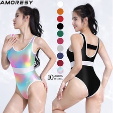 AMORESY  Women's One piece Swimsuit Shiny Glossy Swimwear Sportswear Spa Swim picture