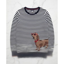 Joules Miranda 12 Intarsia Dachshund Sausage Dog Striped Sweater Navy White NWOT picture