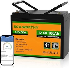 ECO-WORTHY 1280Wh 12V 100AH LiFePO4 Lithium Battery With SOC Display Bluetooth picture