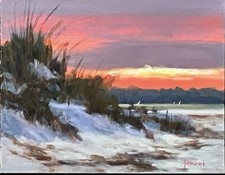 Original Rare Acrylic Florida Sunset  Painting On Board By Karim Gebahi 8”x10” picture
