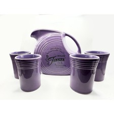 Vintage Fiesta Ware 60th Anniversary Purple Lilac Pitcher & 4 Tumblers 1996 picture