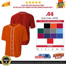 A4 N4184 Mens Polyester/Spandex Stretch Mesh Full Button Baseball Jersey Shirt picture
