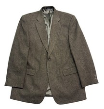 vtg Herringbone Tweed 44L Dark Green Tan Wool Lambswool Blazer Jacket Sport Coat picture