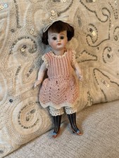 Rare Antique 6.5” All Bisque Doll Glass Sleep Eyes Black Stockings Fancy Shoes picture