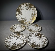 Antique Chikusa Nippon Gold Moriage Plates Set 5 Floral Scalloped 1910s picture