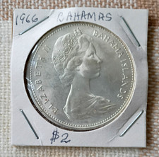 1966 Bahamas 2 Dollars Silver Coin 0.9 Fine Elizabeth II KM#4 picture