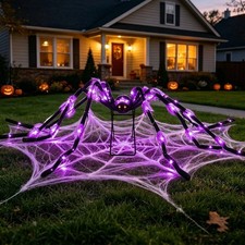 6.7FT Giant Spider Halloween Decor with LED Lights Outdoor Yard Haunted House picture