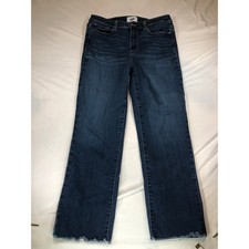 Paige Hoxton Straight Ankle Jeans Dark Wash Raw Hem Size 31 Stretch Denim picture