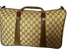 Vintage Gucci Web Supreme Monogram Medium Boston Duffel Bag Brown Canvas Travel. picture